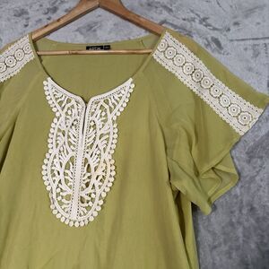 Apt. 9 Boho Lace Tunic XL Chartreuse Lime Green Crochet Flutter Sleeve Sheer